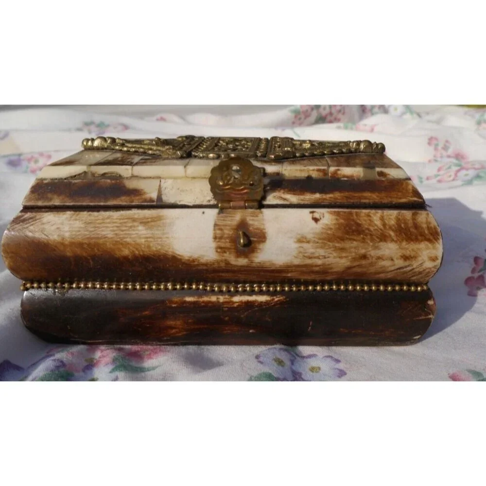 Trinket Jewelry Box Camel Bone & Brass Handcrafted 5.75